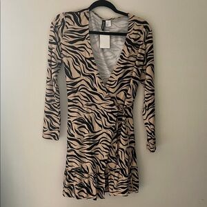 Divided Tan and Black Animal Print Long Sleeve Dress